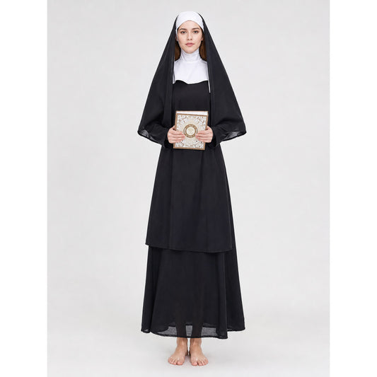 This nun costume is designed for an expressive themed look and is suitable on-model view