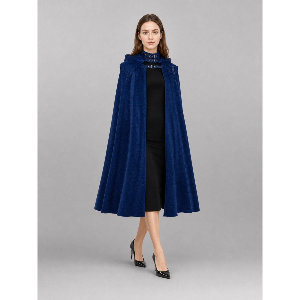 Black and Blue Gothic Carnival Cloak with Hood