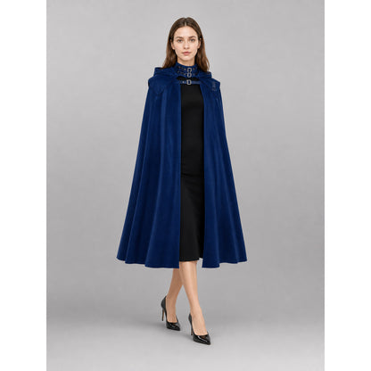 Black and Blue Gothic Hooded Carnival Cloak front view