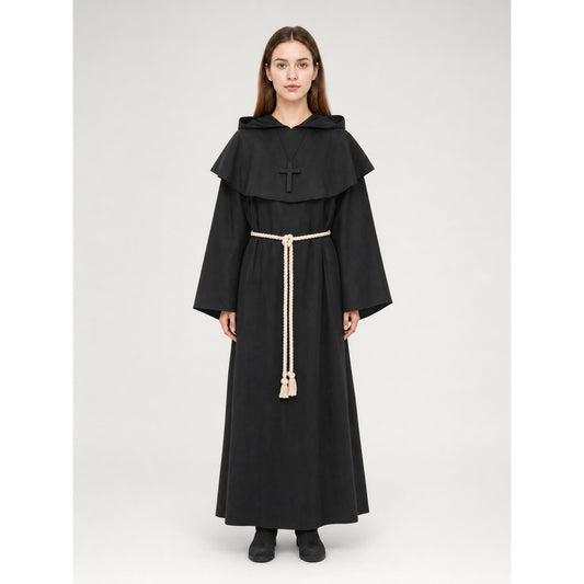 Black Hooded Monk Costume with Cross