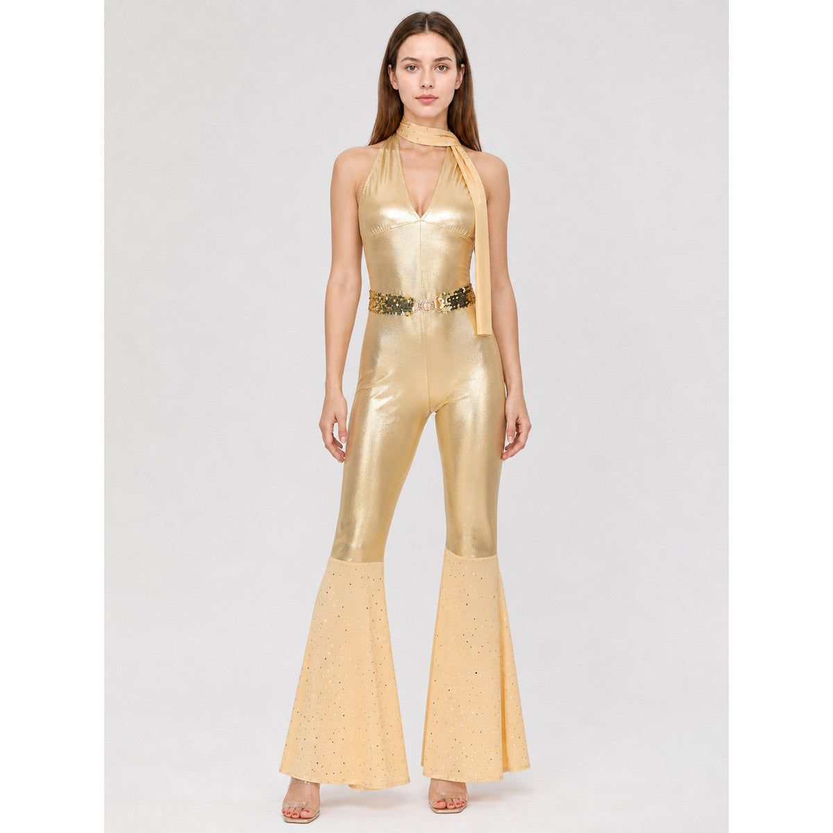 Gold-Toned Sequin Jumpsuit for Cosplay