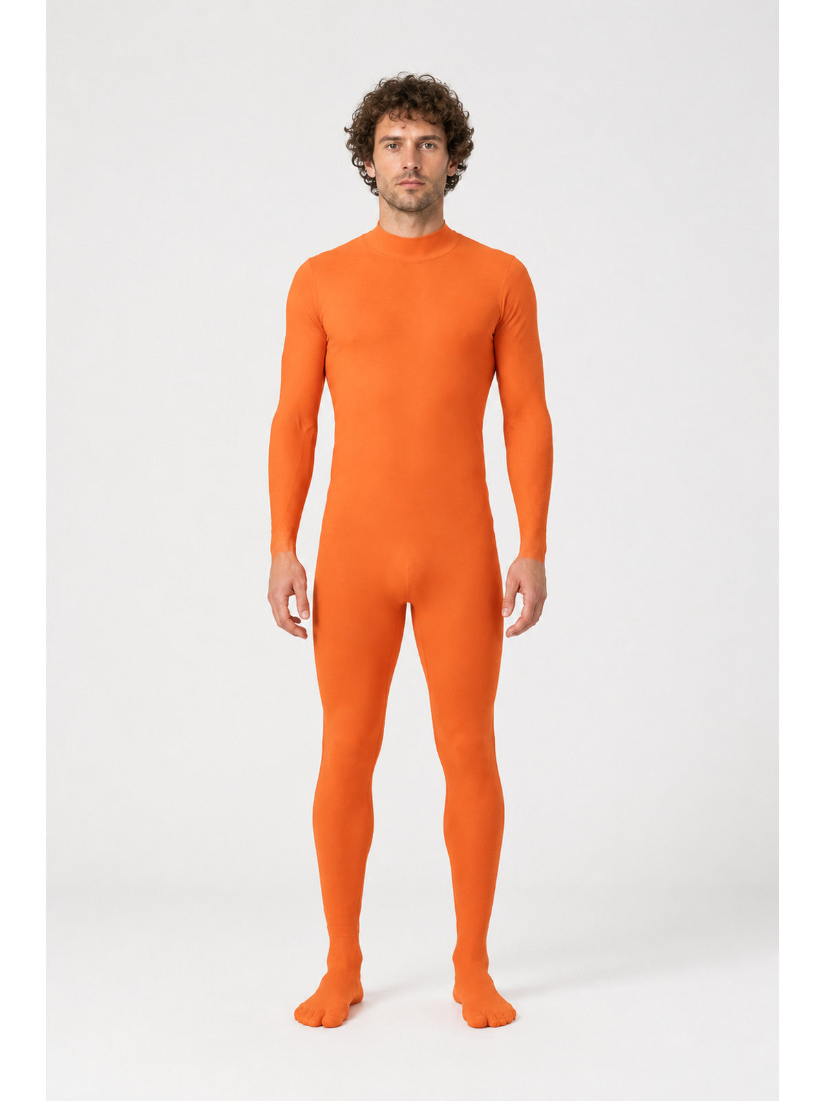 Orange Slim-Fit Zentai Jumpsuit with High Collar main product view