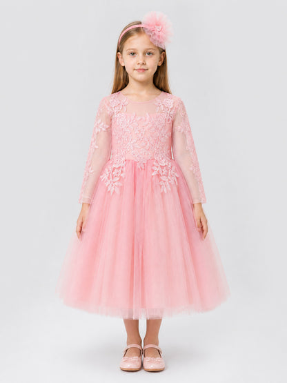 Princess Dress with Sequins, Embroidery, and Headband on-model view
