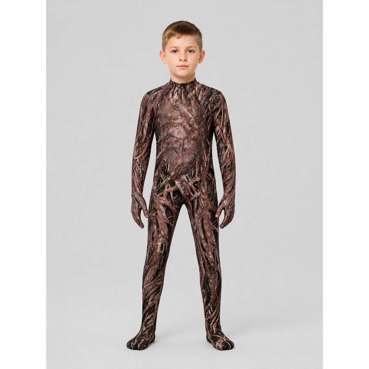 Halloween zombie costume with mask and claws on-model view