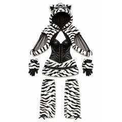 Furry cat costume with zebra print for Halloween