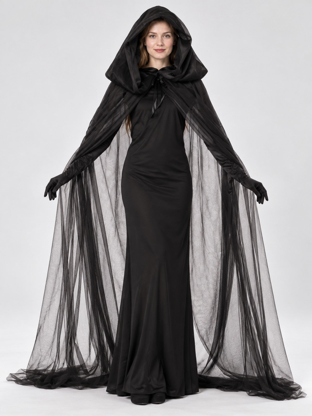 Black Ghost Carnival Costume with Hood and Dress