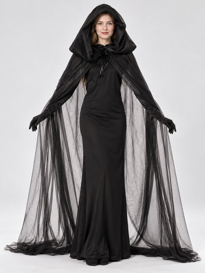 Black Ghost Carnival Costume with Hood and Dress