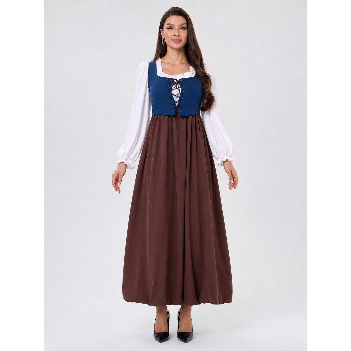 Retro Renaissance-Style Dress with Corset Lacing