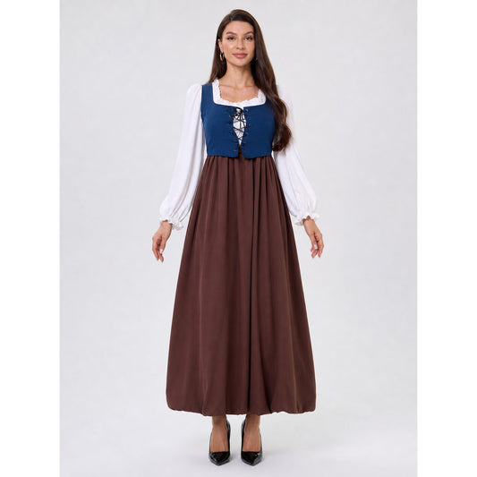 Retro Renaissance-Style Dress with Corset Lacing front view