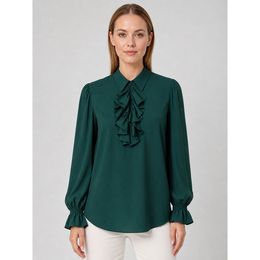 Vintage Ruffled Blouse, Dark Green