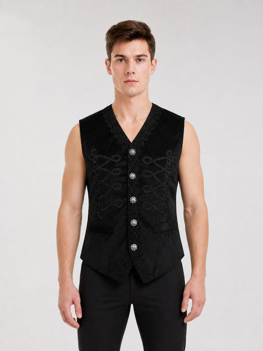 Decorative Embroidered Vest, Black, Vintage on-model view