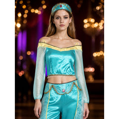 Turquoise Aladdin cosplay costume with headwear