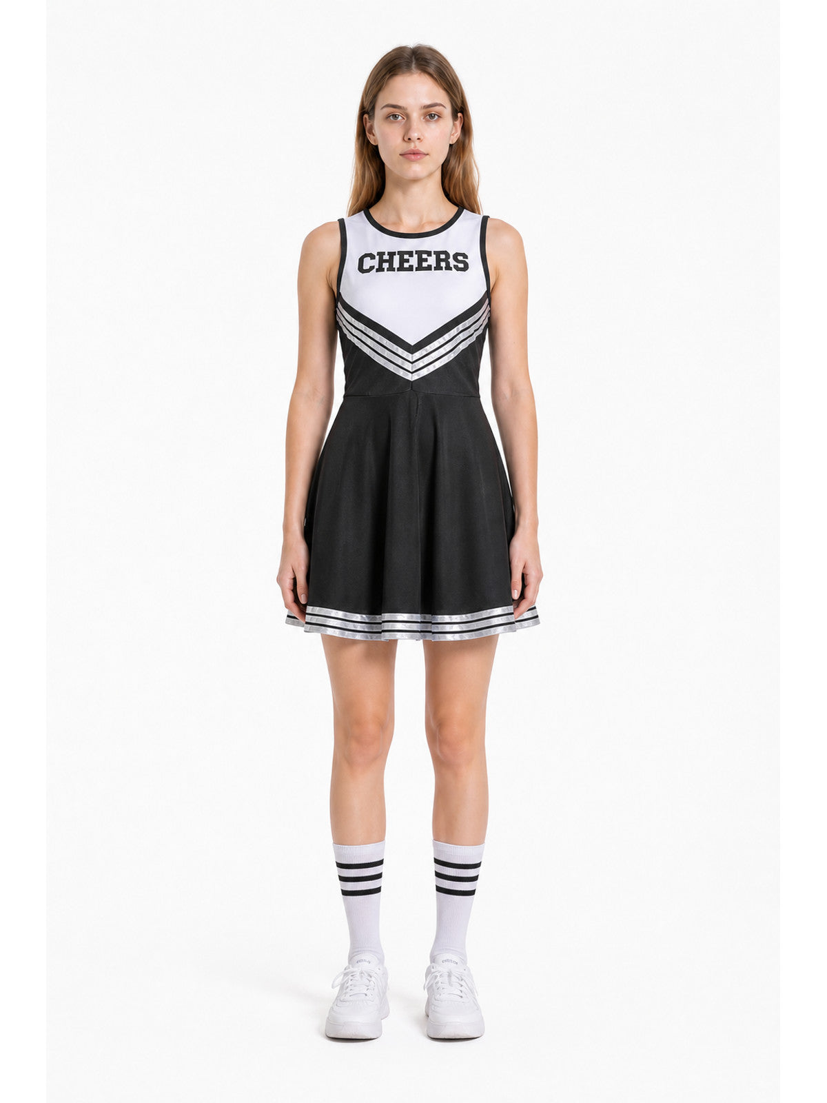 CHEERS Sleeveless Cheerleading Dress in Black and White main product view