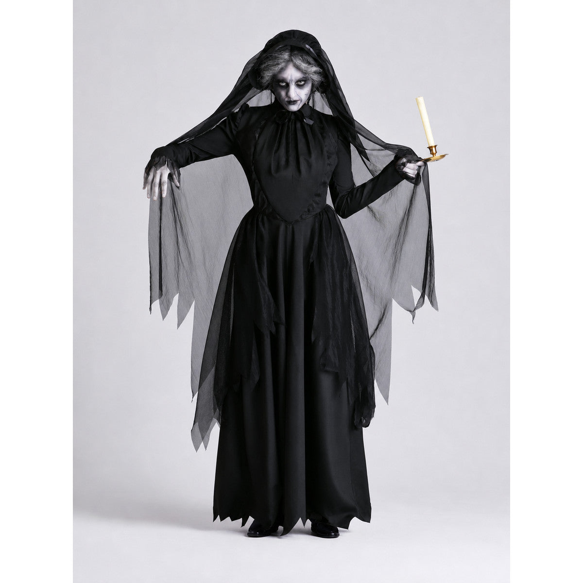 Gothic Hooded Dress with Torn Draped Panels