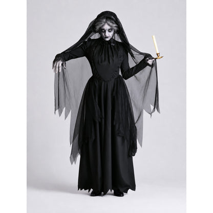 Gothic Hooded Dress with Torn Draped Panels