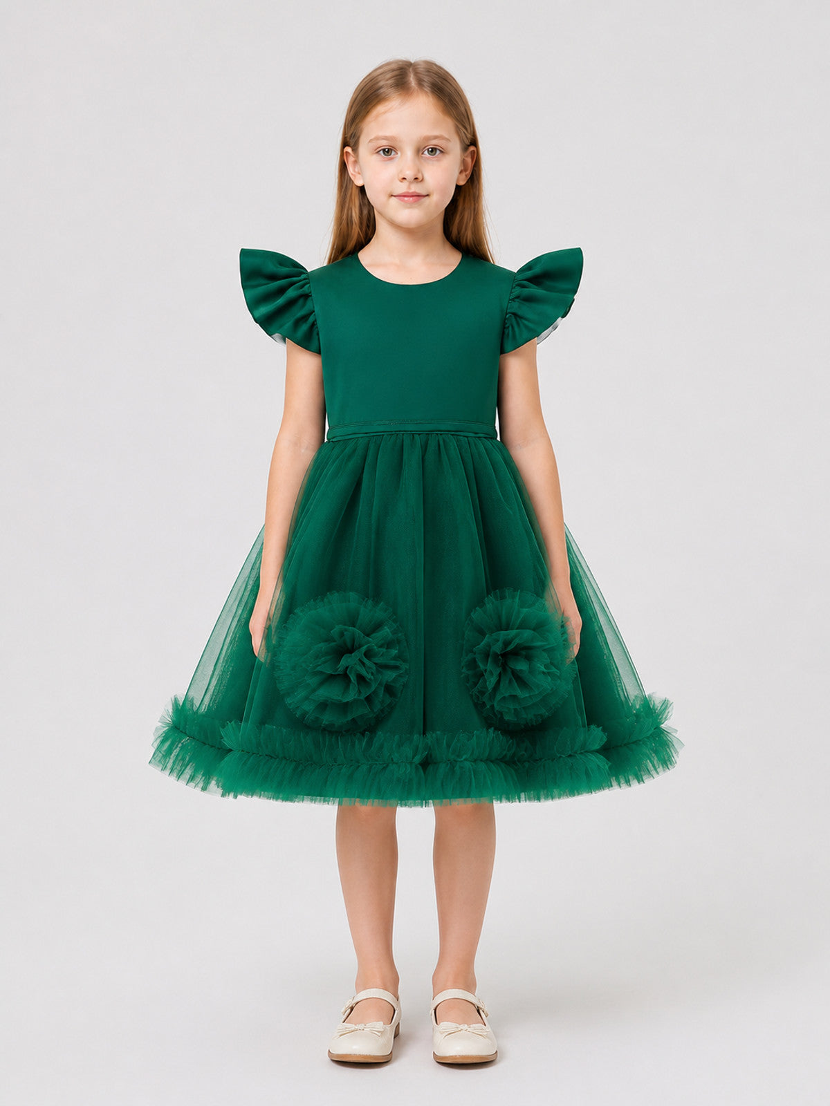 Girls’ Princess Dress with Full Skirt and Flowers on-model view