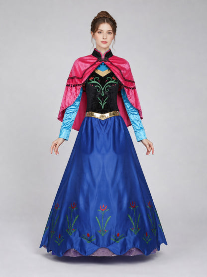 Anna Costume Dress with Cape for Cosplay front view