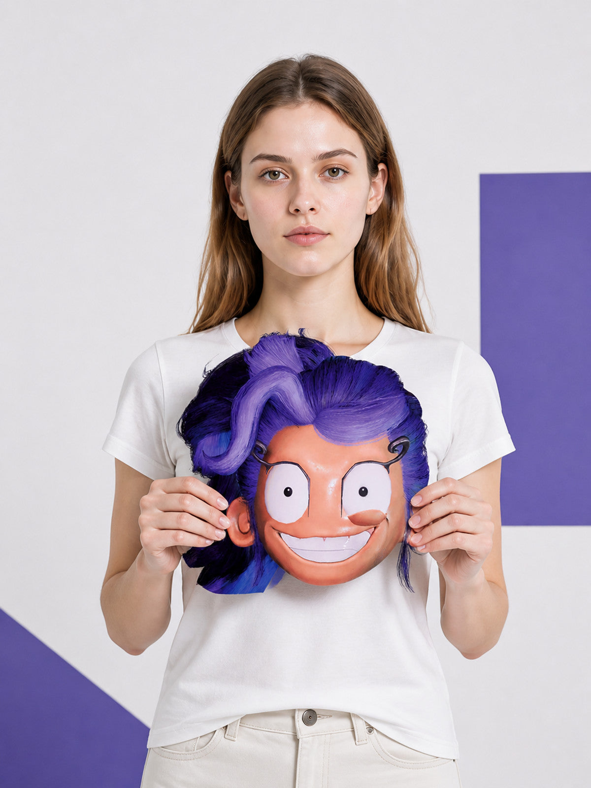 Cosplay Mask with Purple Hair and an Orange Face