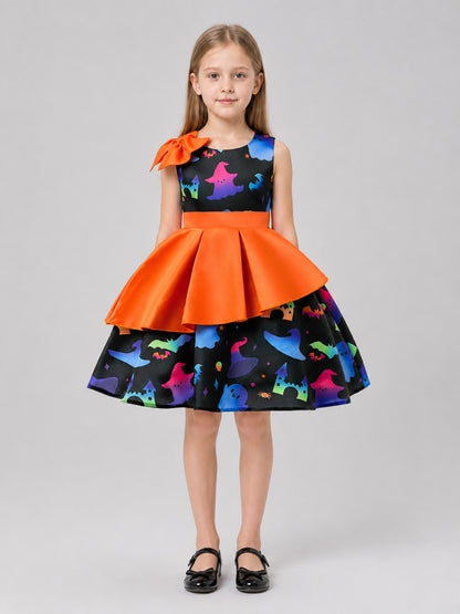 Children's Carnival Dress with an Orange Bow on-model view