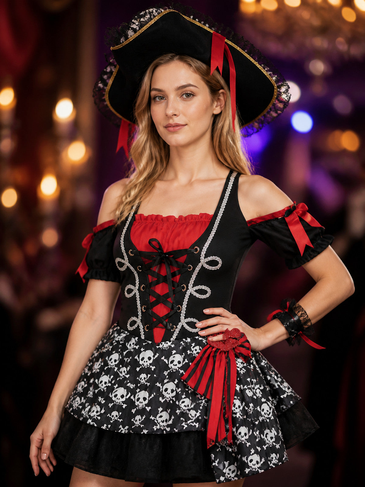 Halloween Pirate Costume with Short Skirt on-model view