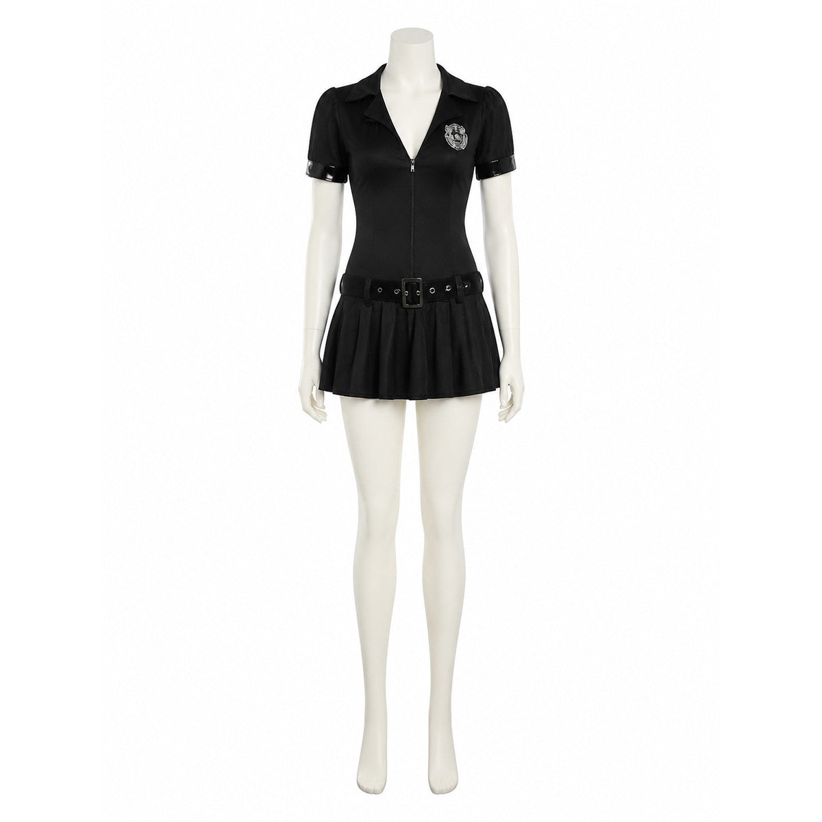 Women's Black Police Costume Dress, Halloween Cosplay Uniform Outfit on-model view