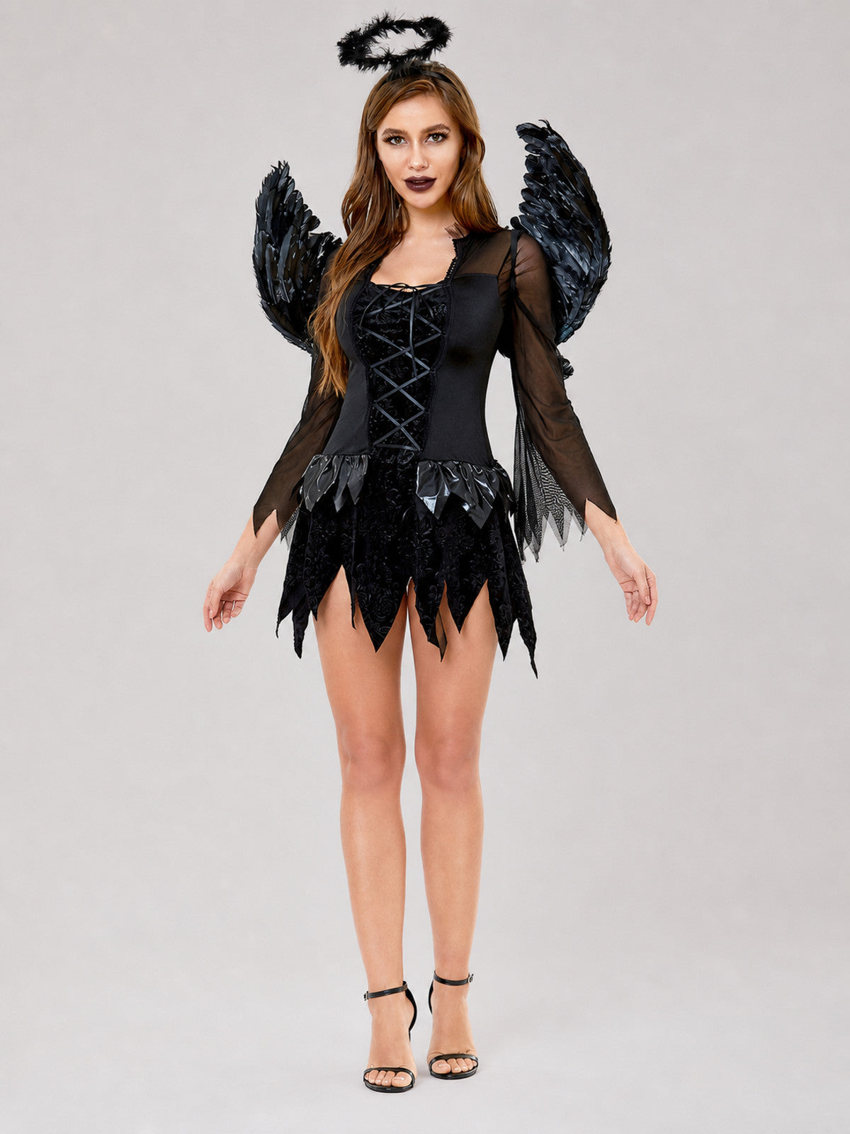 Black Angel Costume with Wings and Headband