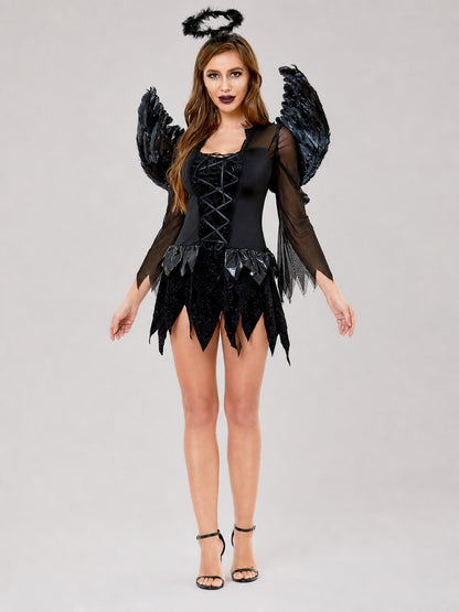 Black Angel Costume with Wings and Headband