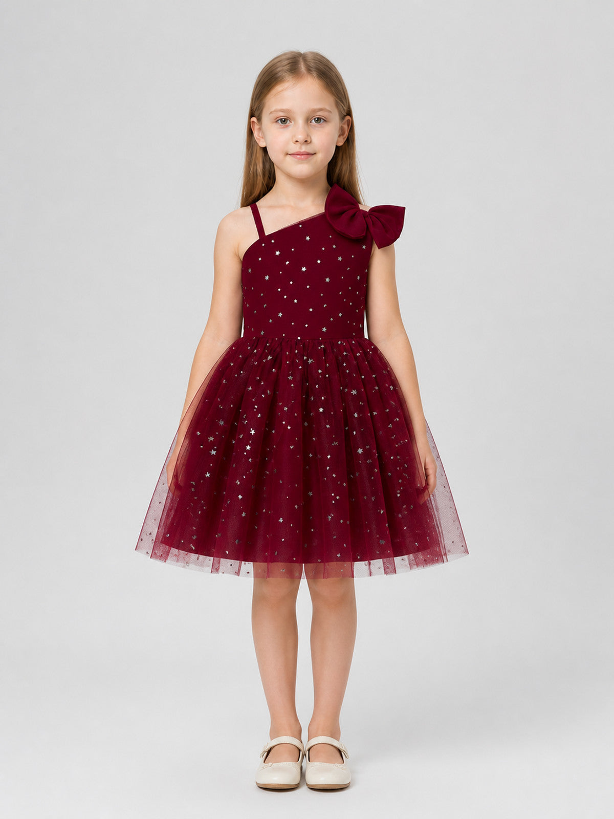 Princess Dress with a Tulle Skirt, Sequins, and Bow on-model view