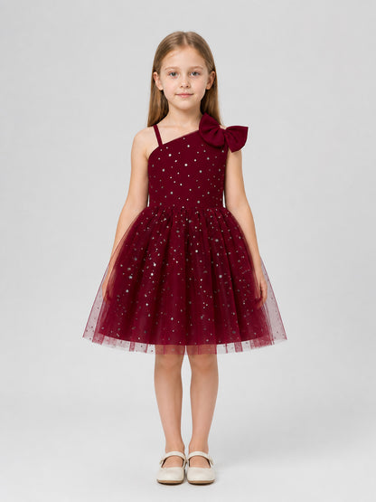 Princess Dress with a Tulle Skirt, Sequins, and Bow on-model view