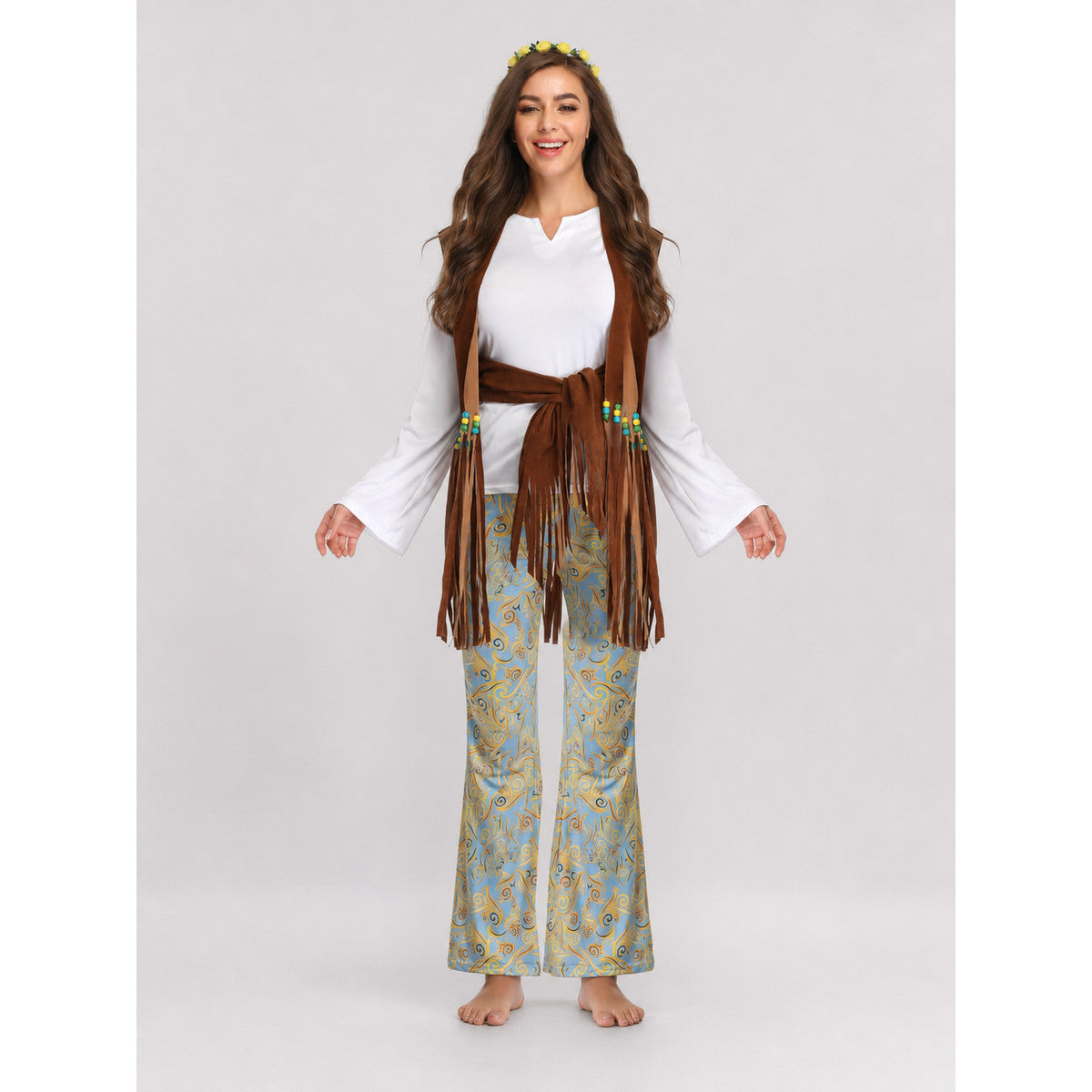 Party Costume: Fringe Vest and Flared Pants on-model view