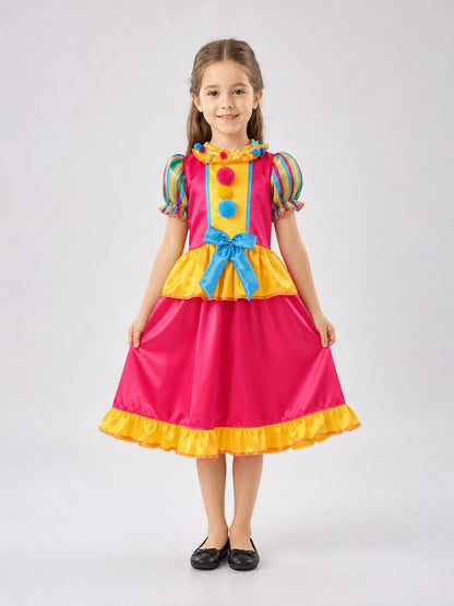 Carnival clown dress with ruffles for parties on-model view