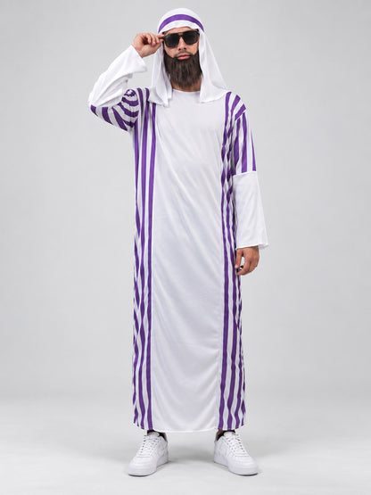 White carnival costume with purple stripes