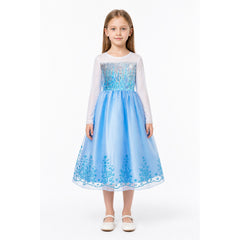 Frozen Elsa Sequined Carnival Dress with a Full Blue Skirt