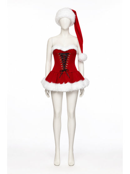 New Year's Costume with White Fur Trim and Gold Buckles main product view