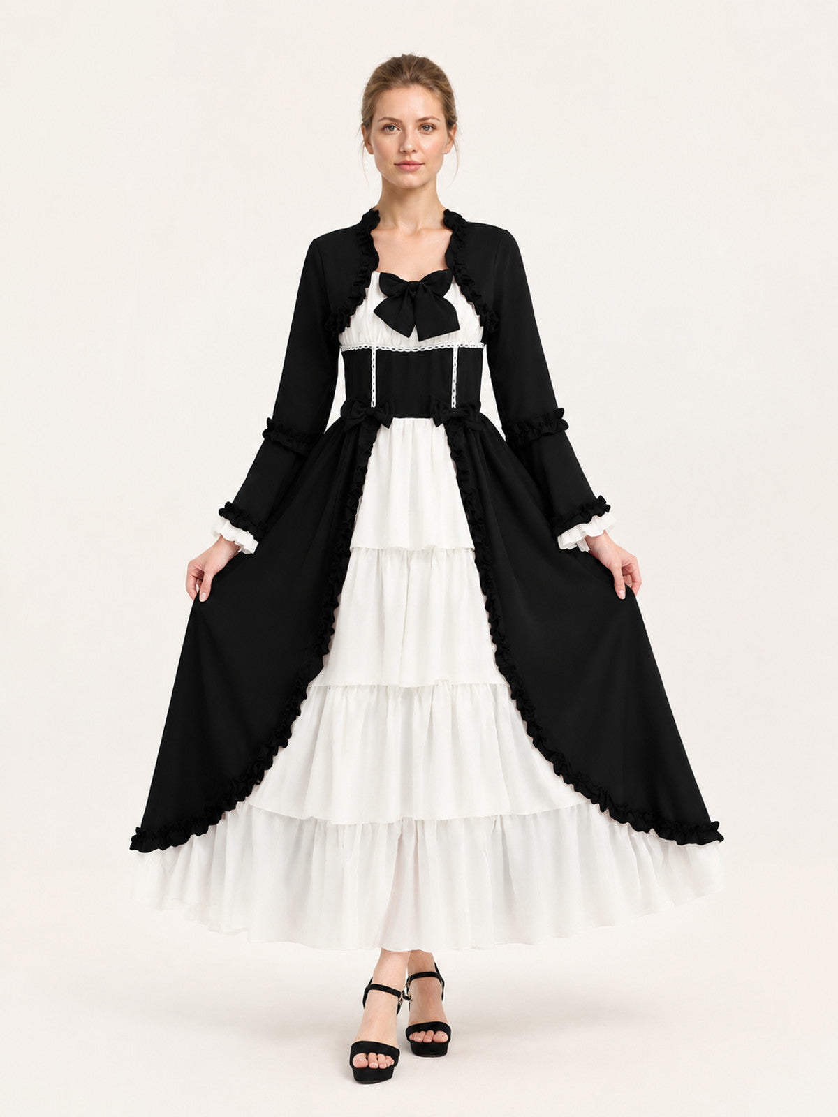Black Renaissance-Style Stage Dress with Ruffles main product view