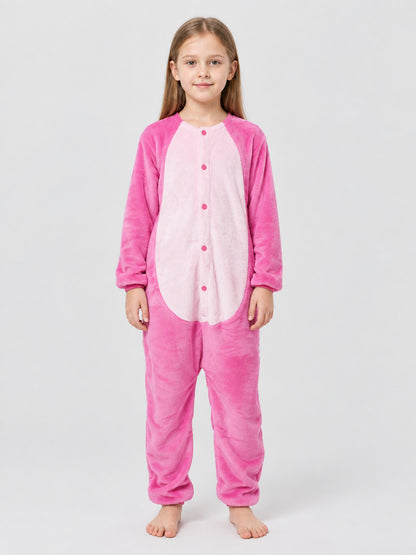 Pink fleece kigurumi pajama with buttons at the front