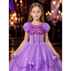 Girls Purple Princess Ball Gown Costume, Star Pattern Layered Tutu Dress