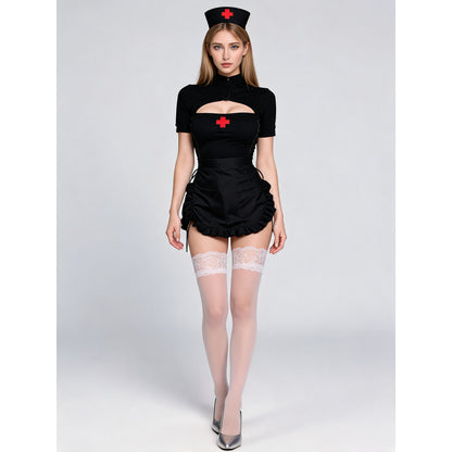 Black Nurse Costume for Halloween Masquerade on-model view