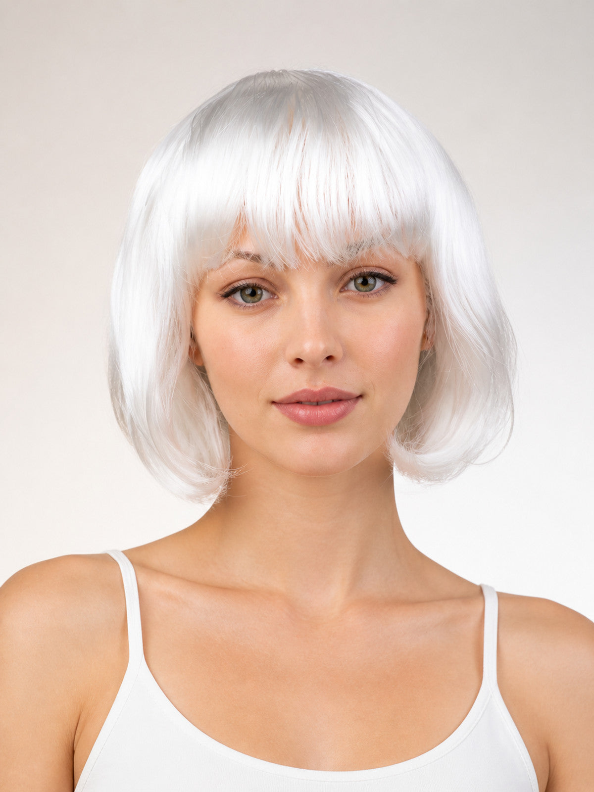 White Short Bob Carnival Wig with Bangs main product view
