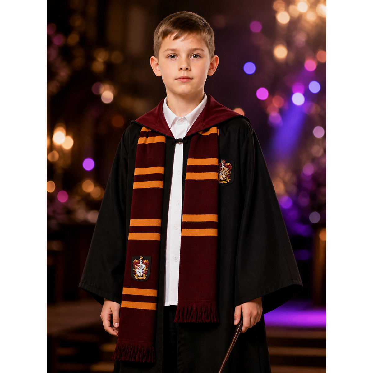 Hooded Wizard Robe Costume Set With Shirt And Striped Scarf