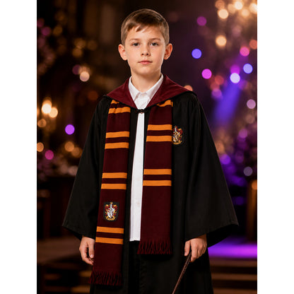 Hooded Wizard Robe Costume Set With Shirt And Striped Scarf