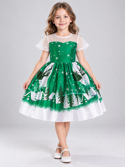 Festive Children's Dress with Winter Print on-model view