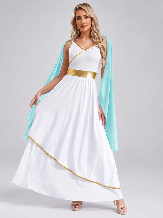 Ancient-Style Dress with Turquoise Draping