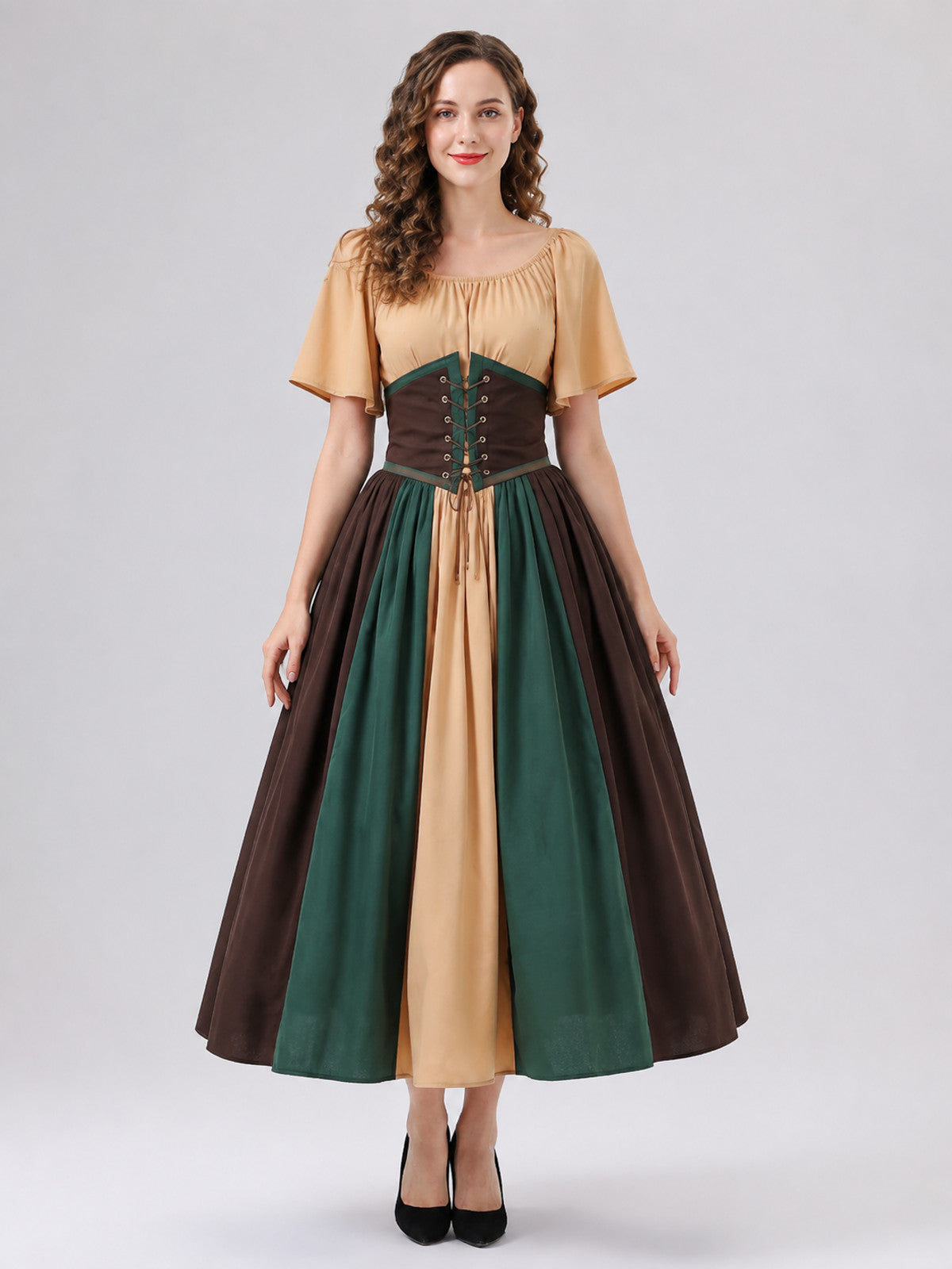 Medieval Dress with Corset and Belt on-model view