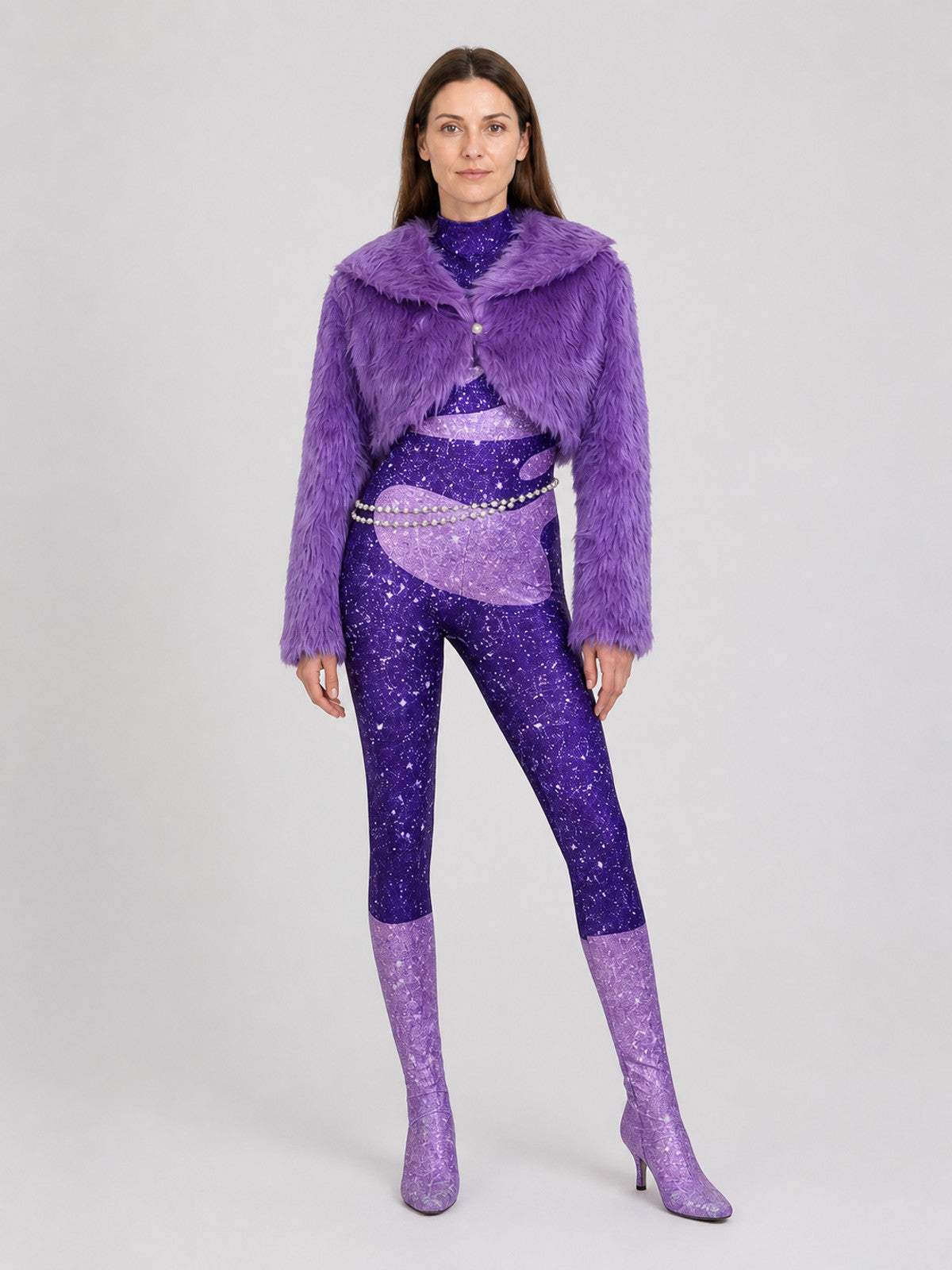 Gazelle (Shakira) Cosplay Costume: Jumpsuit, Jacket, Chain on-model view