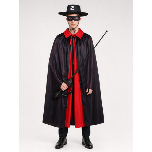 Black and red carnival cloak with hat and mask