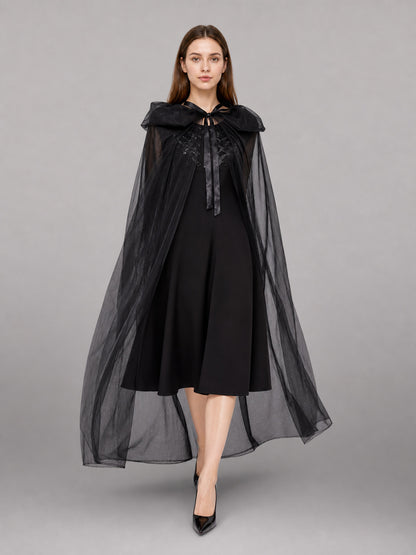 Black Hooded Carnival Cape for Cosplay front view