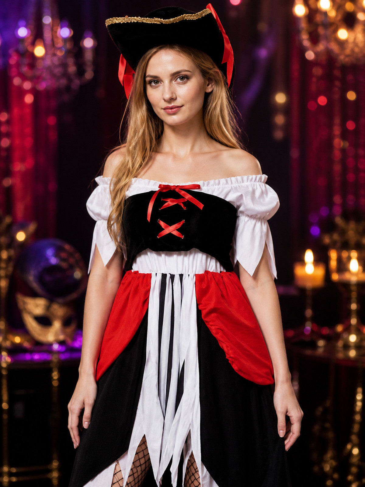 Women’s Retro Pirate Halloween Costume on-model view
