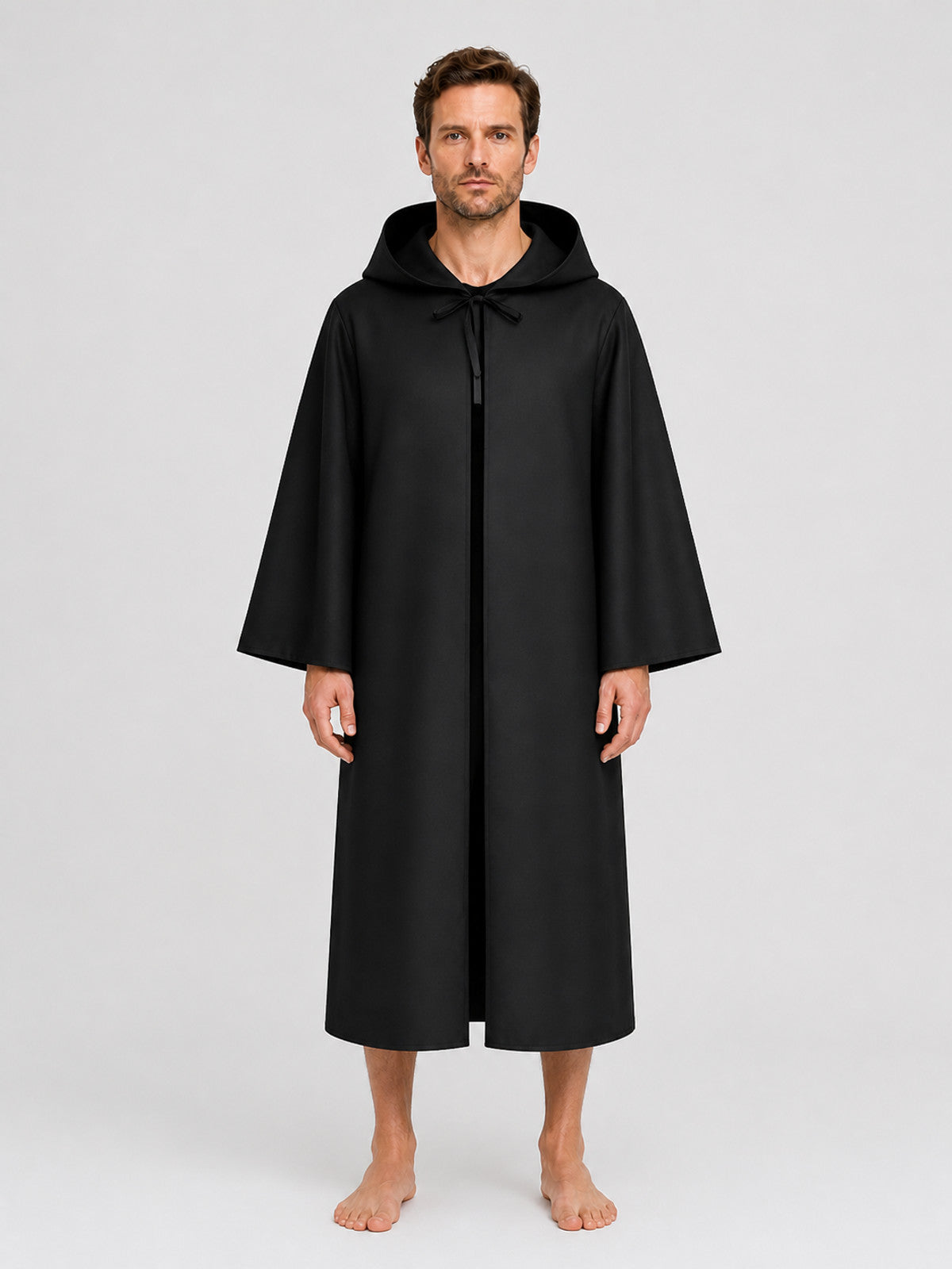 Black Grim Reaper Cloak with Hood for Halloween on-model view