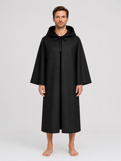 Black Grim Reaper Cloak with Hood for Halloween on-model view